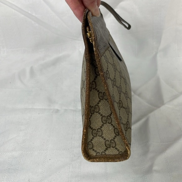 Vintage Gucci Monogram GG Supreme Canvas Leather Clutch Wristlet Bag Hinge - Picture 5 of 17